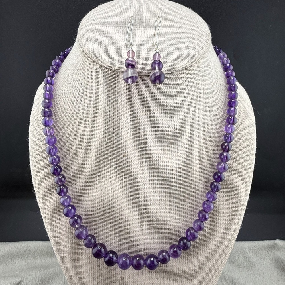Vintage‎ Jay King Necklace Pierced Earrings Set Amethyst DTR Signed 19"